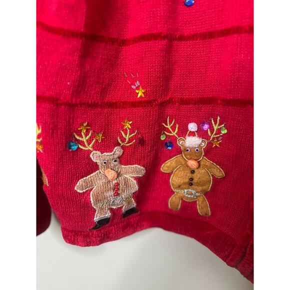 The Quacker Factory Reindeer 2X Red Christmas Cardigan Sweater Full Zip Novelty - Picture 2 of 10